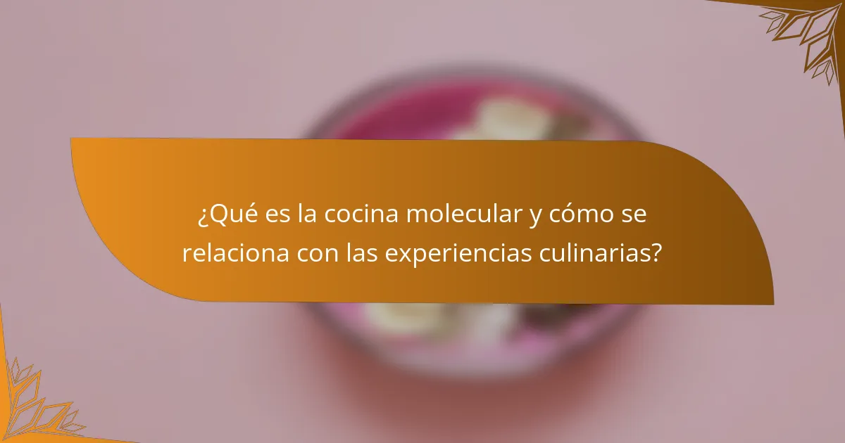 ¿Qué es la cocina molecular y cómo se relaciona con las experiencias culinarias?